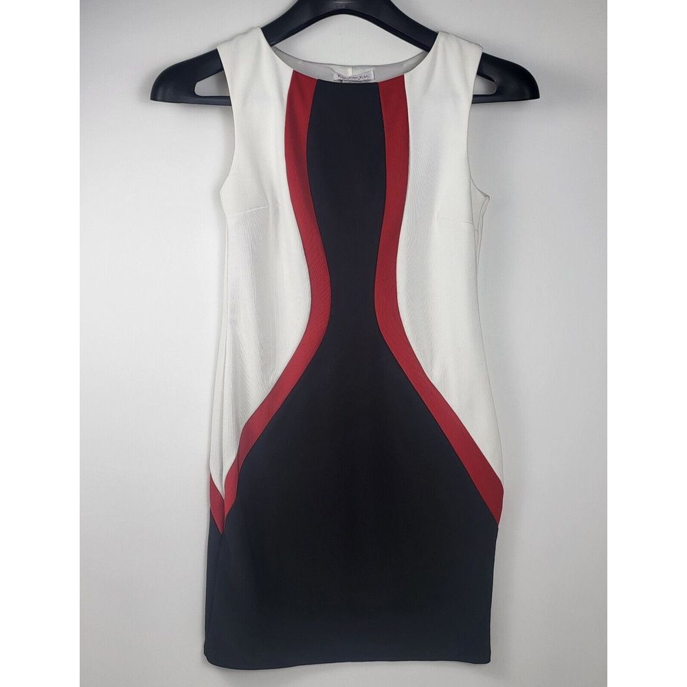 Wishes Wishes Wishes Black White & Red Stretchy Lined Knee Length Large dress